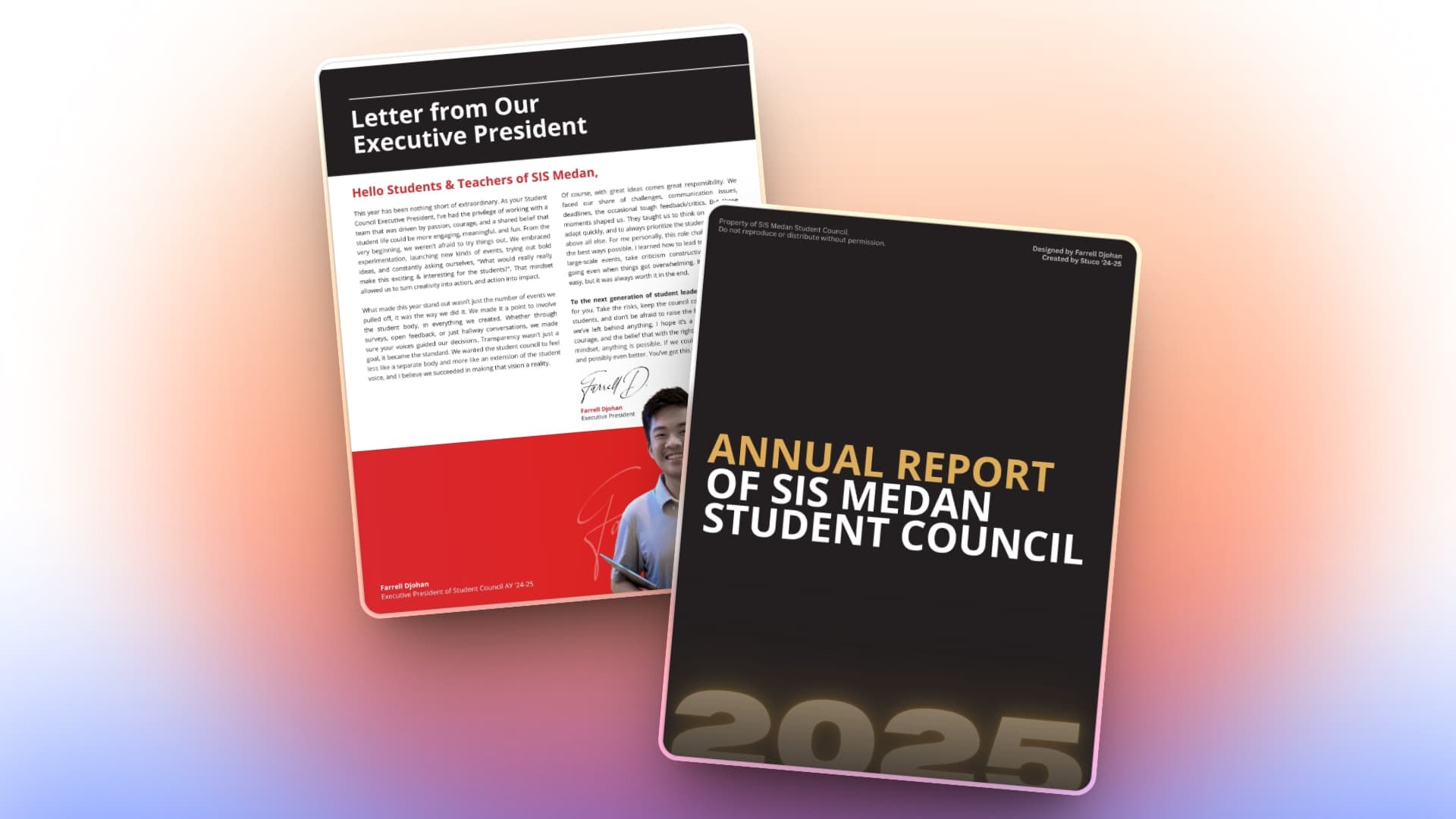 The Official SIS Medan Student Council Annual Report 2024-2025 cover page, designed to showcase our achievements and initiatives throughout the year.